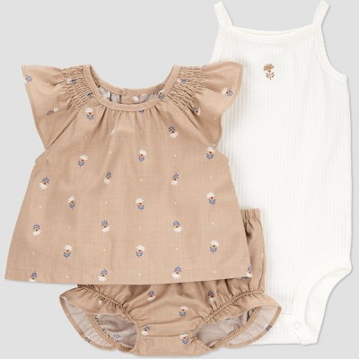 Carter's Just One You®️ Baby Floral 3pc Top & Bottom Set - Brown/White