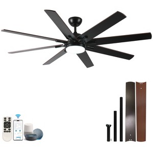 YUHAO 72 Inch Indoor/Outdoor Modern and Contemporary Black Ceiling Fan with Light ,Dual Finish 8 ABS Blades,Works with Alexa and Google Assistant - 1 of 4