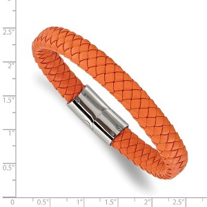 Chisel Stainless Steel Polished Braided Orange Leather 8.25" Bracelet - 1 of 4