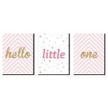 Big Dot of Happiness Hello Little One - Pink and Gold - Baby Girl Nursery Wall Art & Kids Room Decor - Gift Ideas - 7.5 x 10 inches - Set of 3 Prints