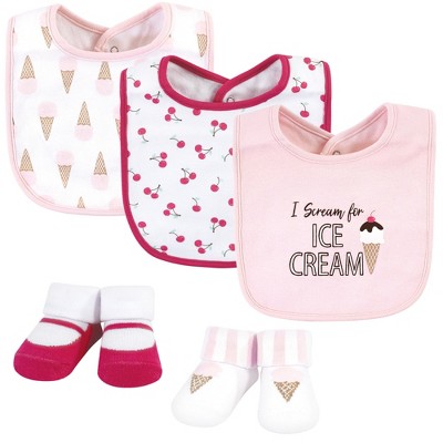 Hudson Baby Infant Girl Cotton Bib and Sock Set, Ice Cream, One Size