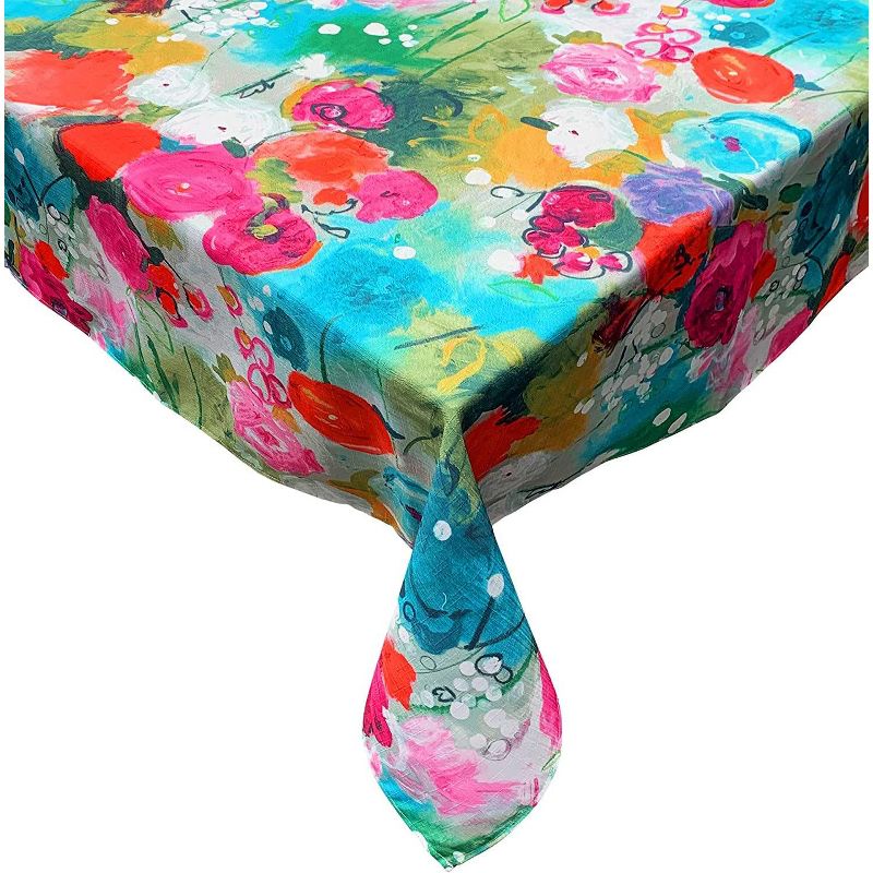 KOVOT Tablecloth Floral 60" x 84" Table Cover for Indoor or Outdoor Summer Spring Fall Flower Design Rectangle Oblong Tablecloth - Blue Pink & Red, 4 of 5