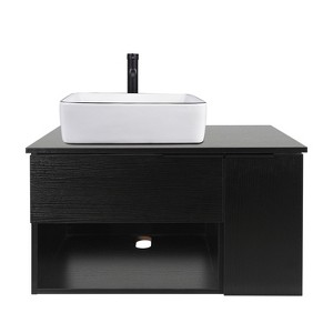 ELECWISH 28-Inch Bathroom Vanity, Modern Black Wall Mounted Bathroom Vanity with 1-Door and 1-Drawer - 1 of 4