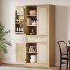 70inch Tall Kitchen Pantry, Rattan Cupboard Storage Cabinet with 1 Drawer and 6 Door Shelves for Dinning Living Room Kitchen Laundry, Natural Oak - 3 of 4