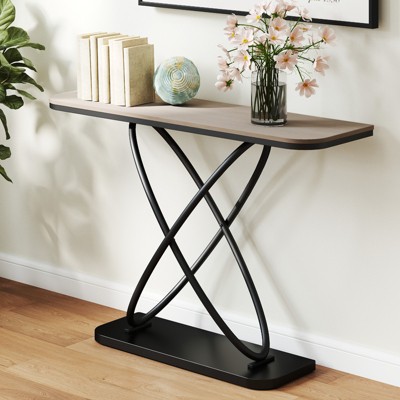 Bekrvio Industrial Console Table 47.4" Rustic Entryway Table with Black Metal Frame
