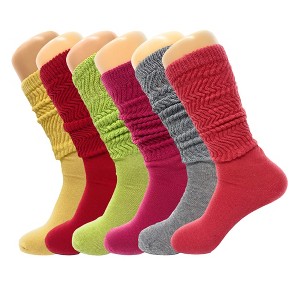 Women’s Slouch Socks 6 Pairs Cotton Scrunch Knee-High Shoe Size 5-10 - 1 of 4