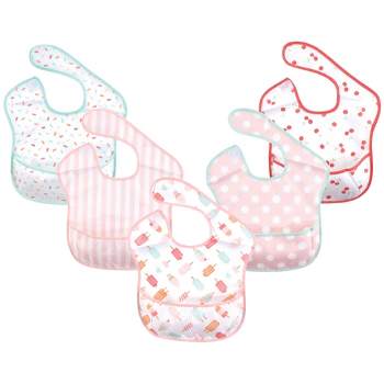 Hudson Baby Infant Girl Waterproof Polyester Bibs 5pk, Ice Cream