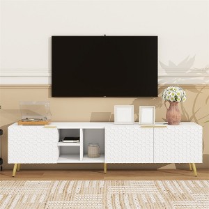 TV Cabinet For 80+ Inch TV, Modern Minimalist Geometric Multi-functional TV Stand With Storage Cabinets, Metal Handles, Legs - 1 of 4