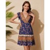Coolmee Women's Boho Floral Mini Dress Casual Print Short Sleeve V Neck Summer Dress High Waisted Swing Ruffle Summer Dress - 3 of 4