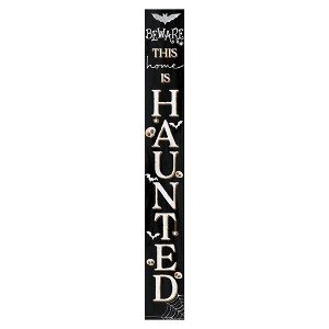 HomeRoots 72" Black And White Solid Wood Beware Halloween Ghost Porch Sign - 1 of 4