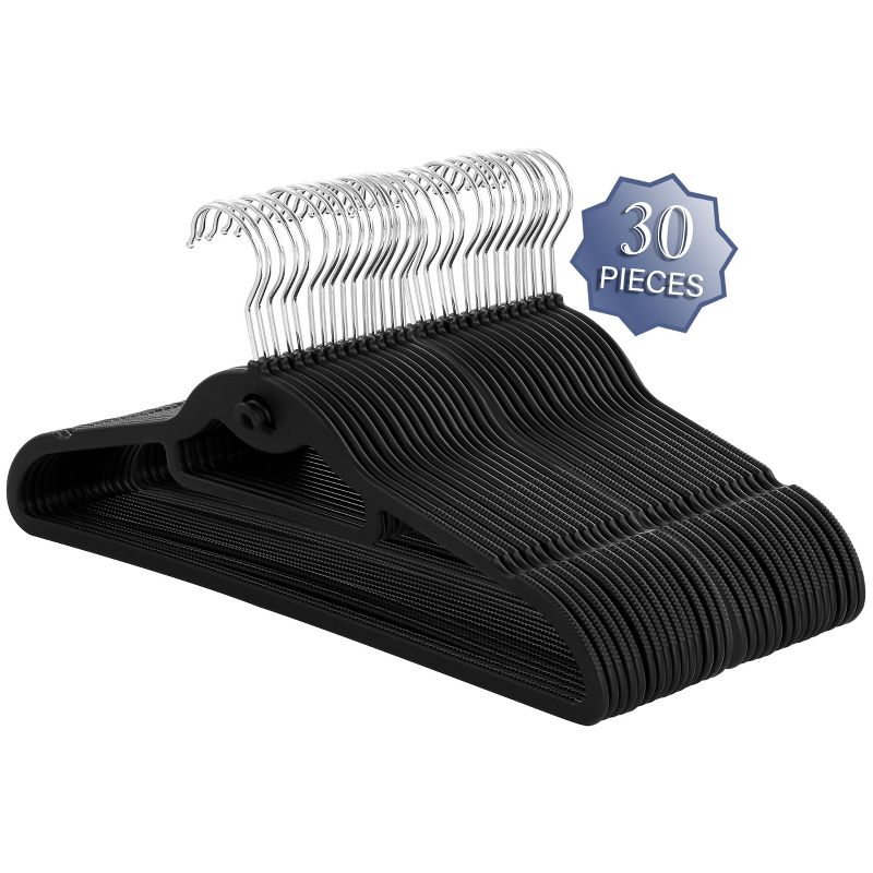 Elama Home 30 Piece Rubber Non Slip Hanger with Hanging Tab in Black, 1 of 8