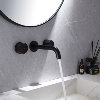 Matte Black Wall-Mount Two-Handle Bathroom Faucet