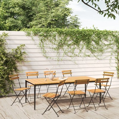 vidaXL 8X Solid Wood Acacia Folding Patio Chairs Garden Outdoor Lawn Yard Terrace Balcony Seat Seating Sitting Chair Furniture Steel