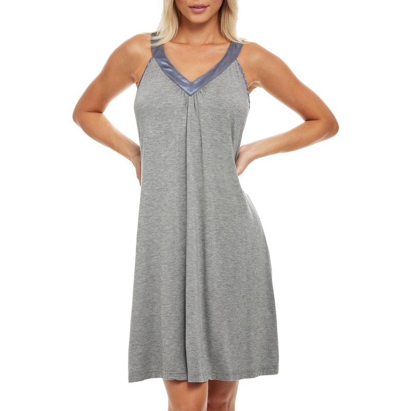 Women's Soft Knit Sleeveless Night Shirt Nightgown Pajama Top V Neck Racerback, 1 of 3