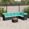 vidaXL 8 Piece Patio Sofa Set with Cushions Black Poly Rattan - Black and Blue - 2 of 4