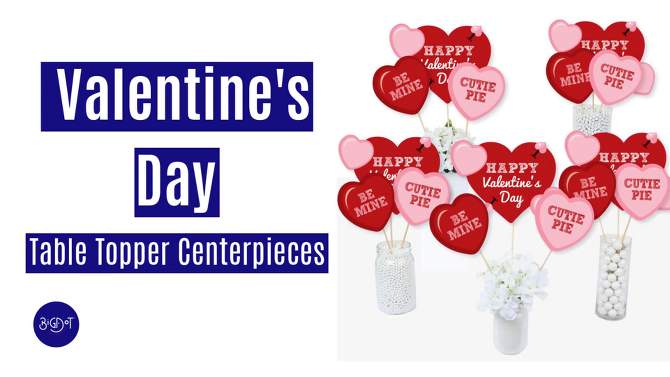Big Dot of Happiness Conversation Hearts - Valentine's Day Party Centerpiece Sticks - Table Toppers - Set of 15, 2 of 10, play video