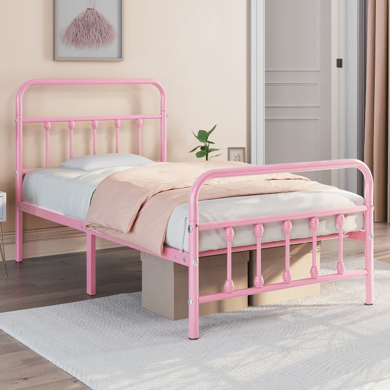 Yaheetech Iron Platform Bed Frame with High Headboard and Footboard, 2 of 9