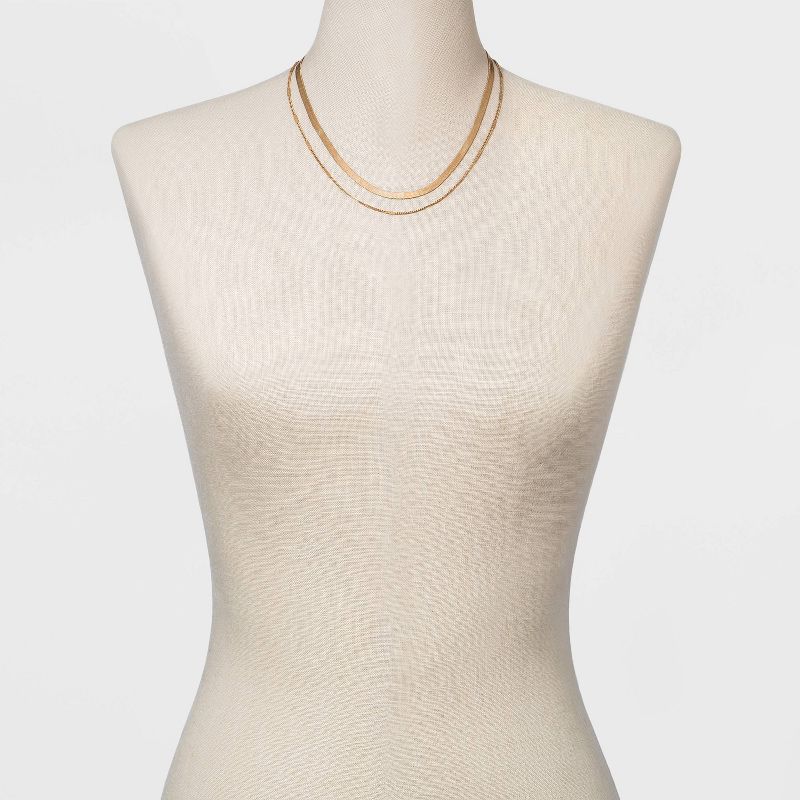 Curb and Snake Chain Layered Multi-Strand Necklace - Universal Thread&#8482; Worn Gold, 3 of 7