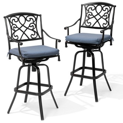 Crestlive Products Heavy Duty Cast Aluminum Frame & Sunbrella Fabric Cushion Counter Height Swivel Bar Stool Patio Furniture in Antique Brown Finish