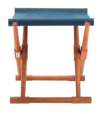 Breanne 17'' Brown and Navy Eucalyptus Folding Stools, Set of 2