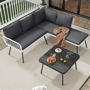 Garvee 4-Piece Patio Sectional Set with Coffee Table & Ottoman,  Outdoor Sofa Handmade Rattan & Metal Frame, for Backyard, Garden and Poolside - 1 of 3