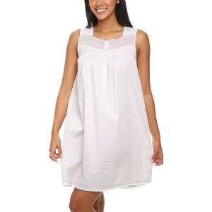 ADR Women's Cotton Nightgown, Hannah Sleeveless Lace Trim Button Up Short Vintage Night Dress Gown - 1 of 4