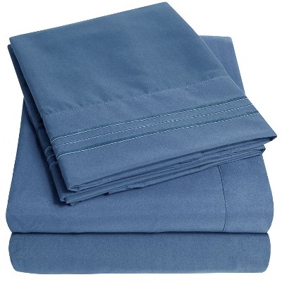 Queen Size Denim Blue Microfiber 4-Piece Sheet Set