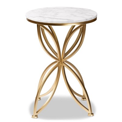 Jaclyn White Marble and Gold Metal Round Accent Table