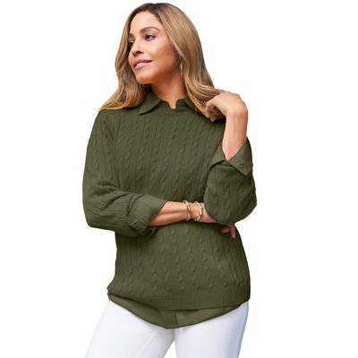 Jessica London Women's Plus Size Cable Crewneck Sweater