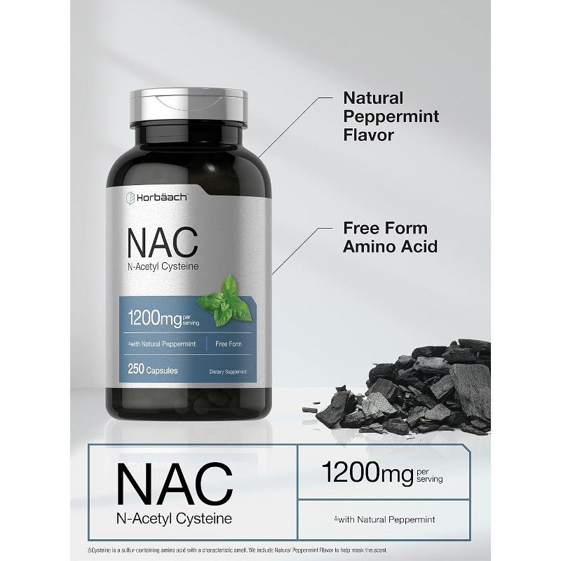 Horbaach NAC N-Acetyl Cysteine Supplement 1200mg | 250 Capsules, 3 of 8