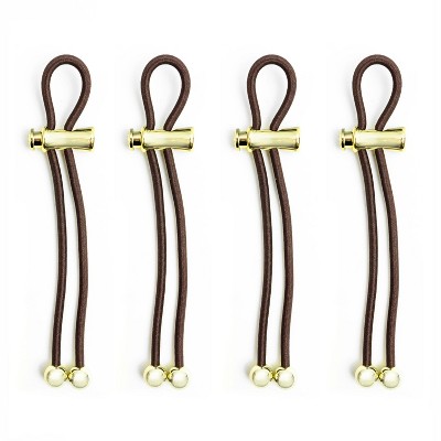 Pulleez Pony Party Set of 4 Gold Metalized Charms Sliding Ponytail Chocolate Elastic Hair Tie