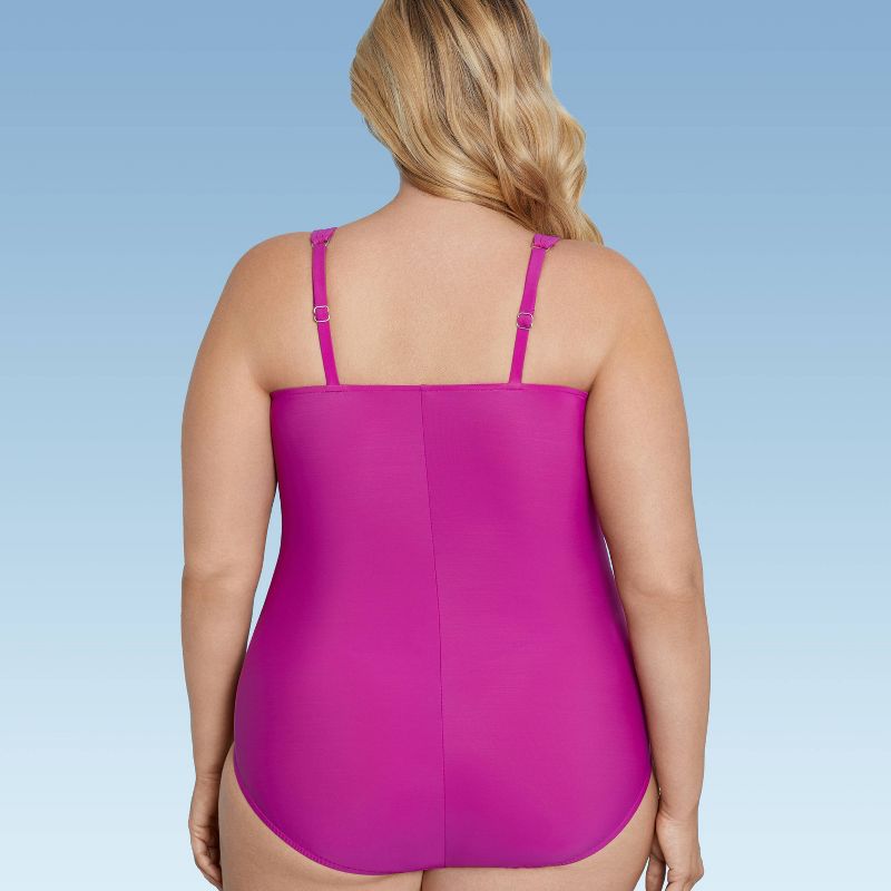 Women's UPF 50 Waist Detail Over the Shoulder One Piece Swimsuit - Aqua Green®, 3 of 9