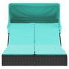 vidaXL Black Poly Rattan Double Sun Lounger with Canopy and Turquoise Cushions - 3 of 4
