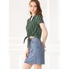 Allegra K Women's Retro Striped Button Up Short Sleeve Tie Front Crop Shirt - 3 of 4