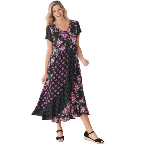 Woman Within Women's Plus Size Mixed Print Maxi Dress - 22 W, Black ...