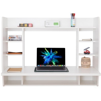 Costway Wall Mounted Computer Convertible Desk Floating Desk W/ Storage  Bookcases White : Target