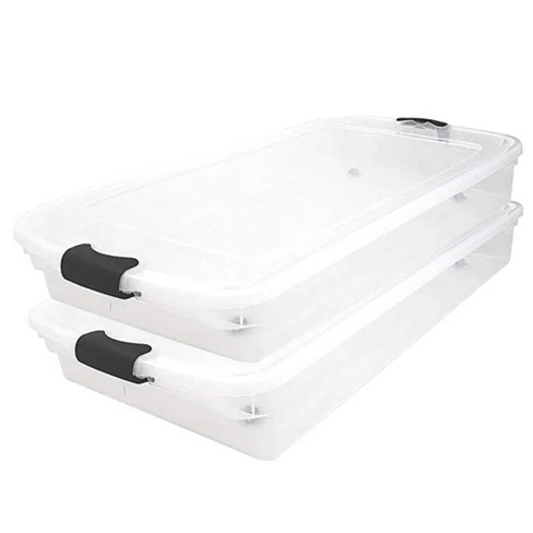 Homz Multipurpose 60 Qt Underbed Secure Latching Clear Plastic Storage  Container With Snap-on Lid And Wheels For Home & Office Organization, (2  Pack) : Target