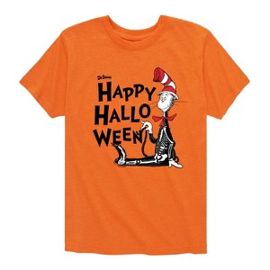 Boys' - Dr. Seuss - Cat in the Hat Happy Halloween Skeleton Cat Short Sleeve Graphic T-Shirt - 1 of 4