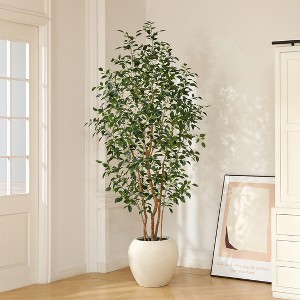 Dr.Planzen 8ft Artificial Ficus Tree with 18in White Planter, Tall Faux Ficus Trees with Real Wood Branches for Indoor and Outdoor Home Decor - 1 of 4