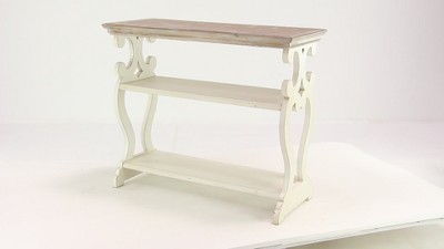 Cottage Charm White and Natural Wood 2-Tier Console Table with Storage