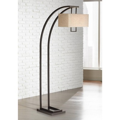 Aiden Place Bronze Arc Floor Lamp with Burlap Shade