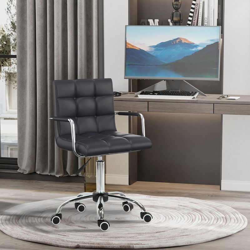 HOMCOM Modern Computer Desk Office Chair with Upholstered PU Leather, Adjustable Heights, Swivel 360 Wheels, 3 of 9