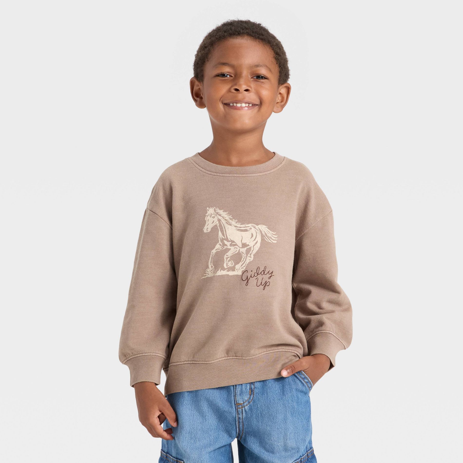 Toddler Boys' Western Horse Sweatshirt - Cat & Jack™ Beige