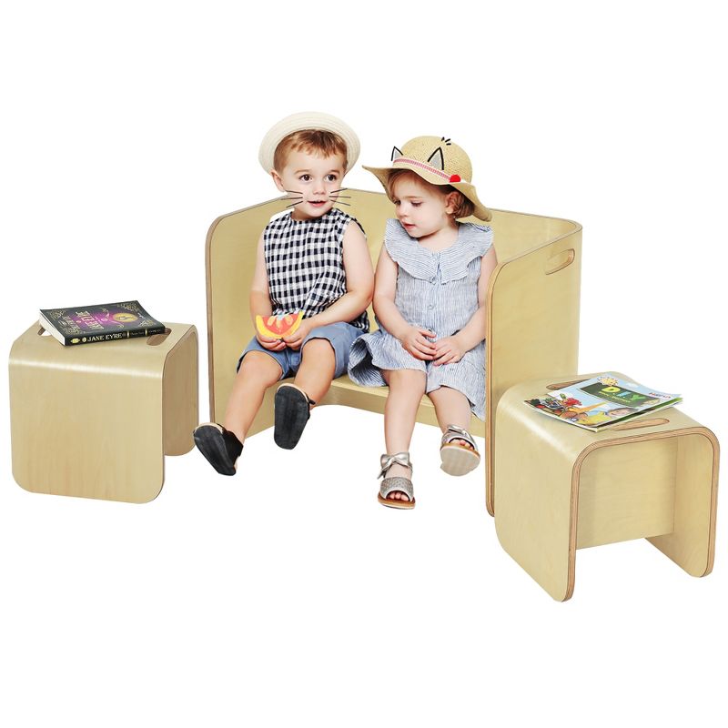 Costway 3 Piece Kids Wooden Table & Chair Set Children Multipurpose Homeschool Furniture, 1 of 11