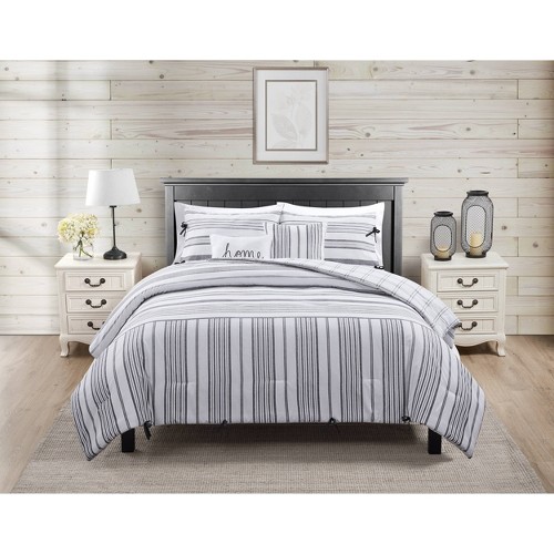 5pc King Farmhouse Princeton Comforter Set White/Gray - VCNY