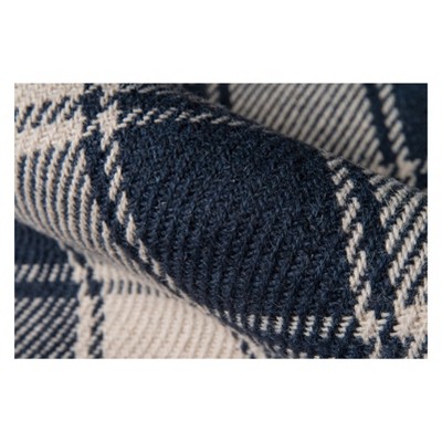 Navy and Ivory Plaid Wool Rectangular Area Rug