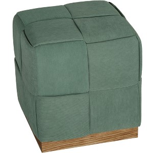 Cortesi Home Nairobi Cube Ottoman in Cordaroy Green Fabric with