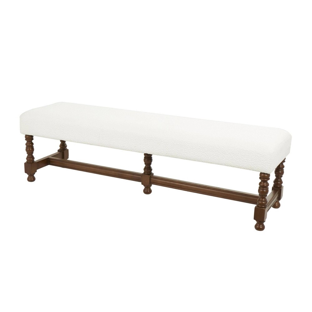 Photos - Pouffe / Bench Fabric Home Bench with Brown Traditional Wood Turned Legs Cream - Olivia & May