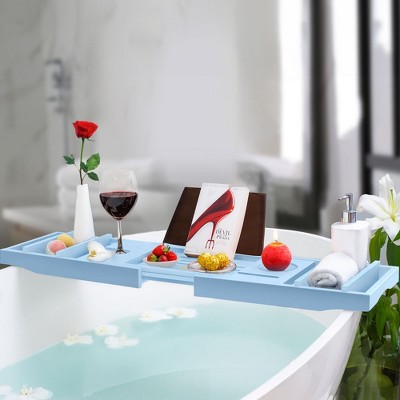 Blue Bamboo Expandable Freestanding Bathtub Caddy Tray