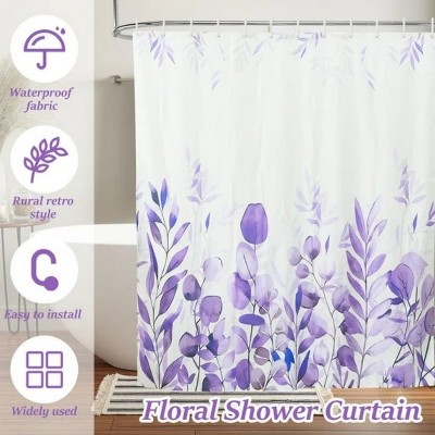 LunaLulinlk Purple Eucalyptus Fabric Shower Curtain